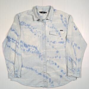 Volcom Men’s M/L Blue White Tie Dye Denim Long Sleeve Button Down Casual Shirt